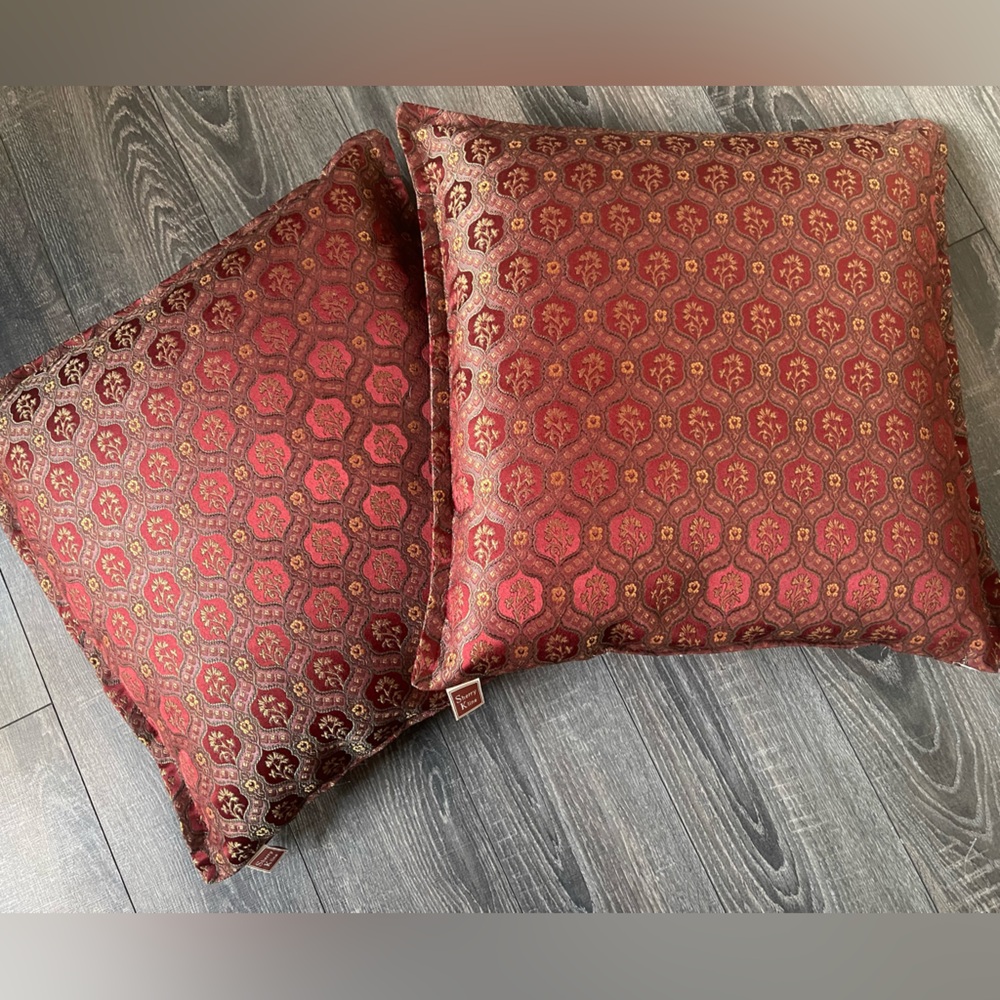 Sherry Kline Home Burgundy and Gold Patterned Pillows